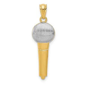 14k yellow gold and rhodium microphone charm pendant