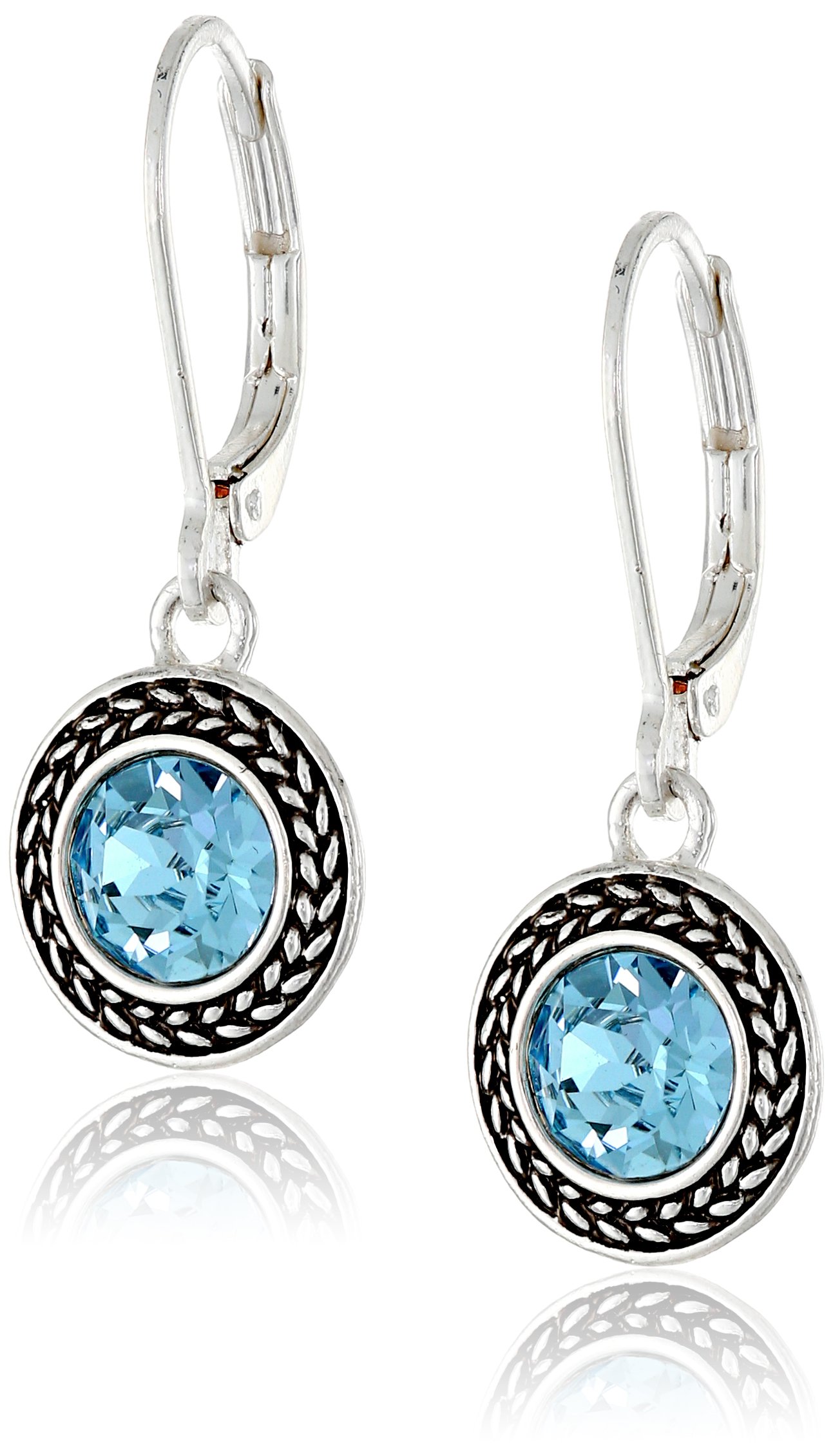 Napier Women's Color Declaration, Silver Tone Aqua Crystal Glass Leverback Drop Earrings