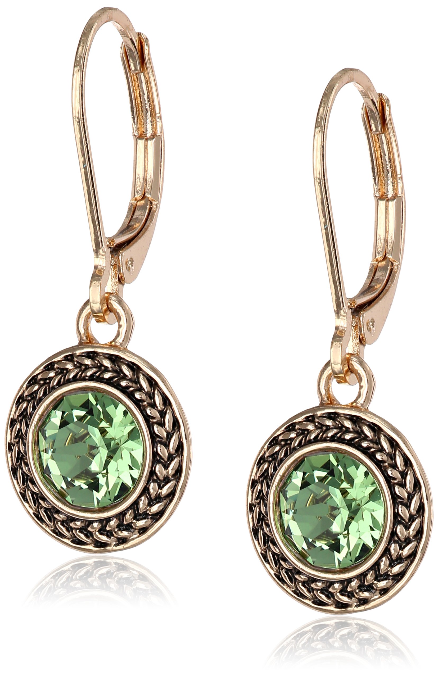 Napier "Color Declaration" Gold-Tone Green Leverback Drop Earrings