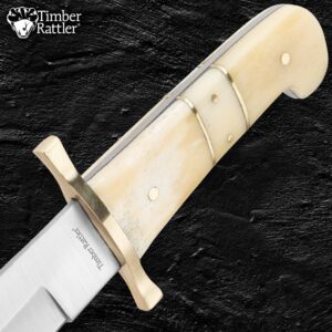 Timber Rattler 2-Piece Bowie Knife Set | Stainless Steel Blades | Two-Piece Fixed Blade Set | Camel Bone Handles | Leather Twin Sheath | For Outdoors and Hunting | For Everyday Use | 12" and 8" Overall