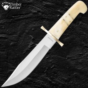 Timber Rattler 2-Piece Bowie Knife Set | Stainless Steel Blades | Two-Piece Fixed Blade Set | Camel Bone Handles | Leather Twin Sheath | For Outdoors and Hunting | For Everyday Use | 12" and 8" Overall