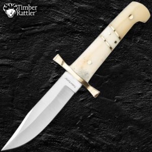 Timber Rattler 2-Piece Bowie Knife Set | Stainless Steel Blades | Two-Piece Fixed Blade Set | Camel Bone Handles | Leather Twin Sheath | For Outdoors and Hunting | For Everyday Use | 12" and 8" Overall