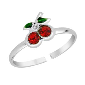 aeravida sublime cherry inlaid red cubic zirconia .925 sterling silver toe or pinky ring | adjustable toe rings sterling silver | sterling cubic zirconia toe ring