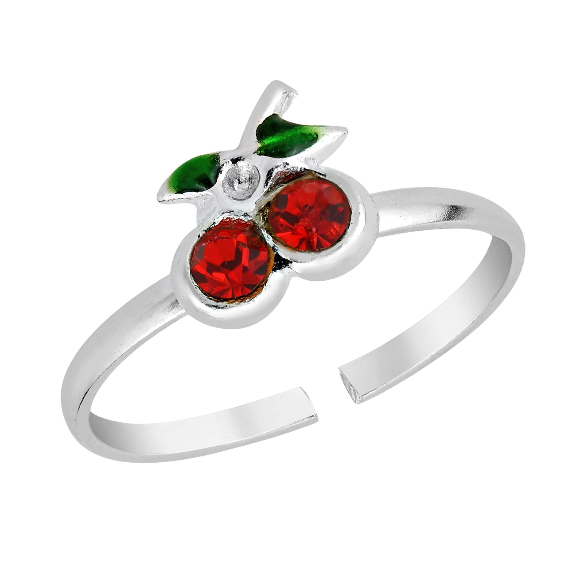 AeraVida Sublime Cherry Inlaid Red Cubic Zirconia .925 Sterling Silver Toe or Pinky Ring | Adjustable Toe Rings Sterling Silver | Sterling Cubic Zirconia Toe Ring