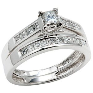 Dazzlingrock Collection 0.75 Carat (ctw) 14K Diamond Bridal Ring Engagement Matching Wedding Band Set, White Gold, Size 4