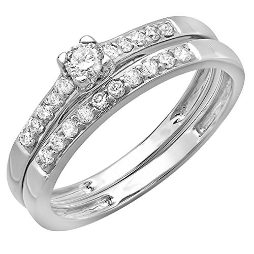 Dazzlingrock Collection 0.40 Carat (Cttw) 10K Diamond Engagement Ring Set, White Gold, Size 10