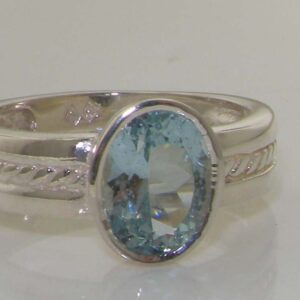 925 Sterling Silver Natural Aquamarine Womens Solitaire Ring - Size 5.5