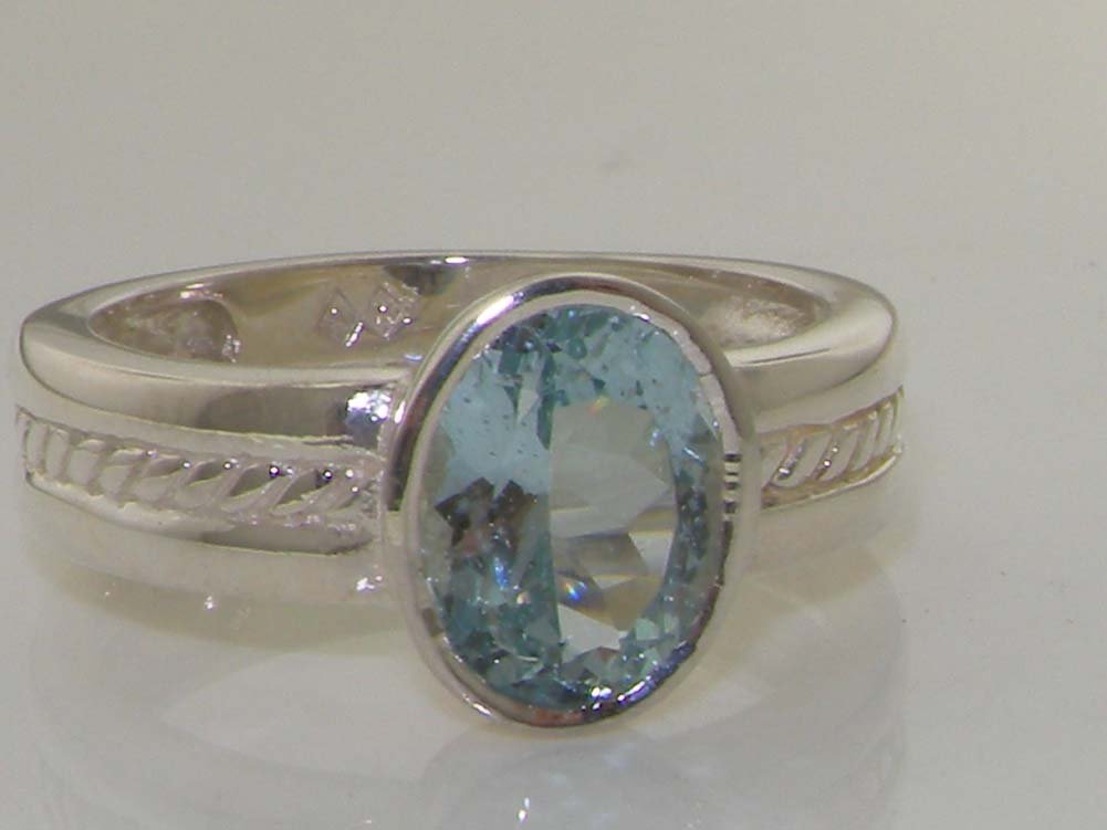 925 Sterling Silver Natural Aquamarine Womens Solitaire Ring - Size 5.5