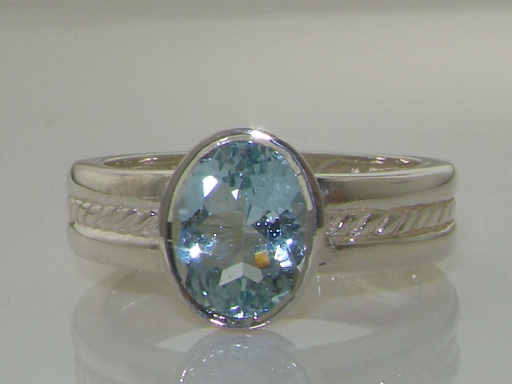 925 Sterling Silver Natural Aquamarine Womens Solitaire Ring - Size 5.5