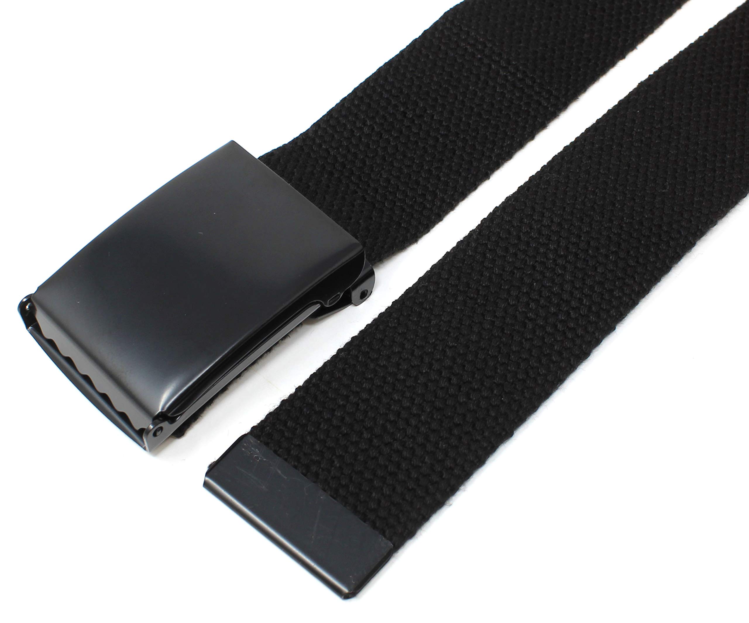 Canvas Web Belt Flip-Top Black Buckle/Tip Solid Color 50" Long 1.5" Wide (Black)