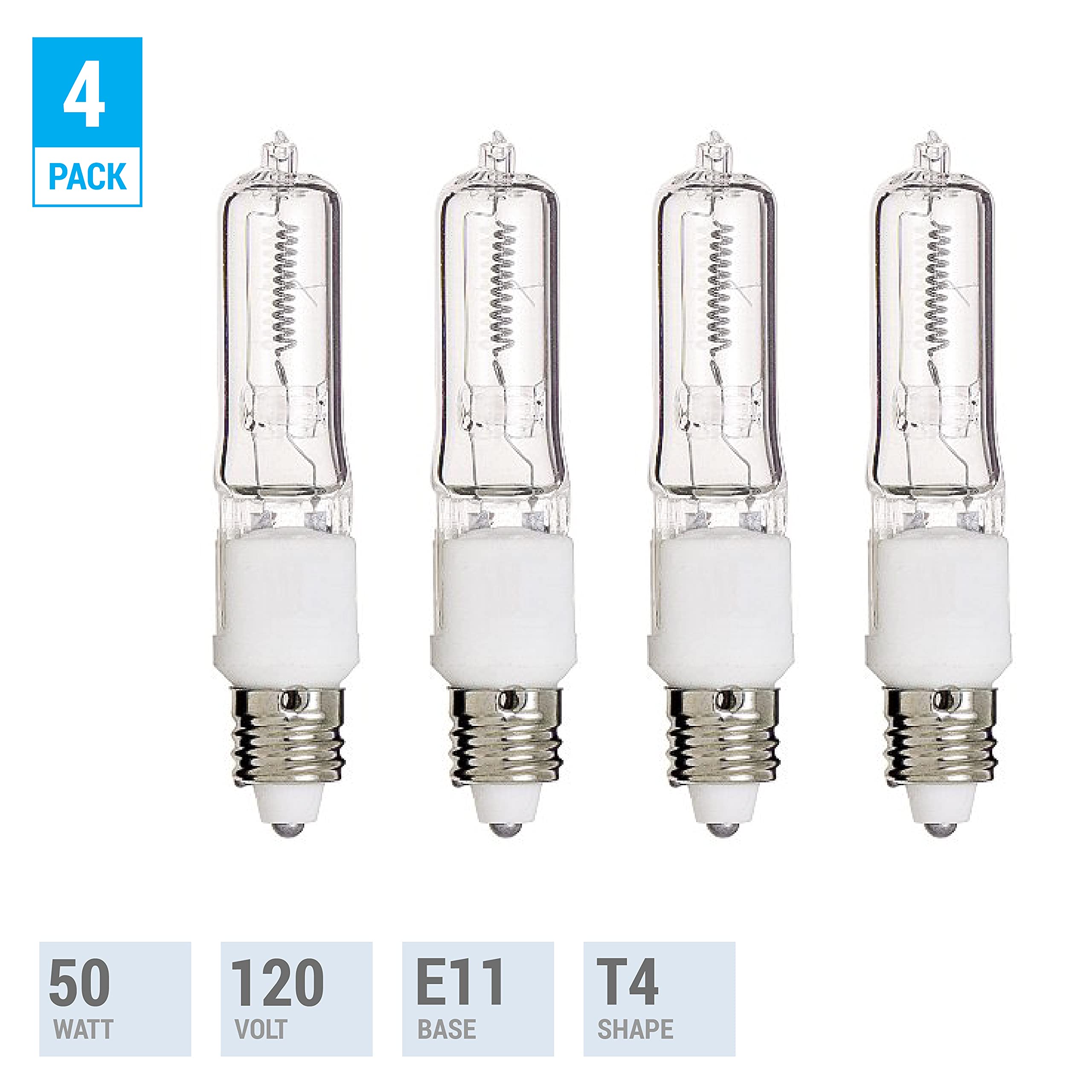 KOR (Pack of 4) Q50CL/MC - 50 Watt JD T4 E11 Mini Candelabra Base 120V Clear Light Bulbs