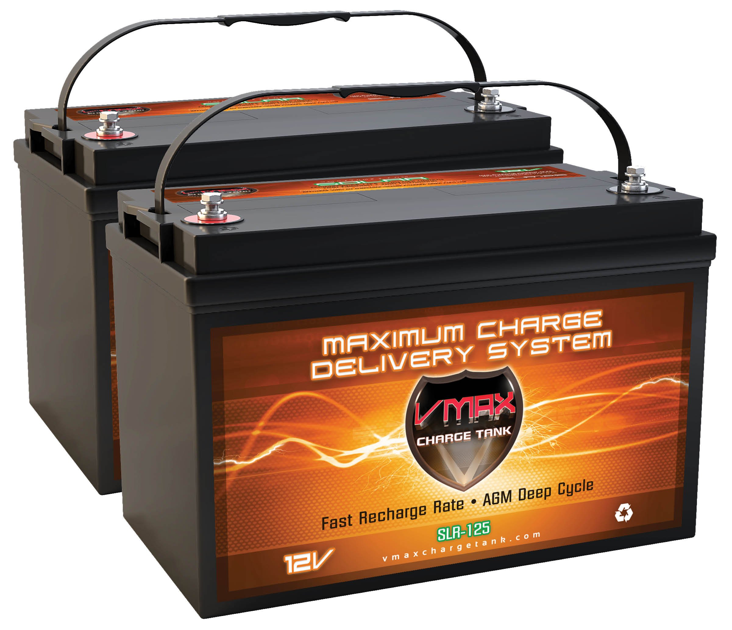 Qty2: VMAX SLR125 AGM Sealed Deep Cycle 12V 125Ah Batteries for Use with Pv Solar Panels, Wind Turbine and Inverters