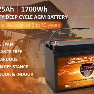 Qty2: VMAX SLR125 AGM Sealed Deep Cycle 12V 125Ah Batteries for Use with Pv Solar Panels, Wind Turbine and Inverters