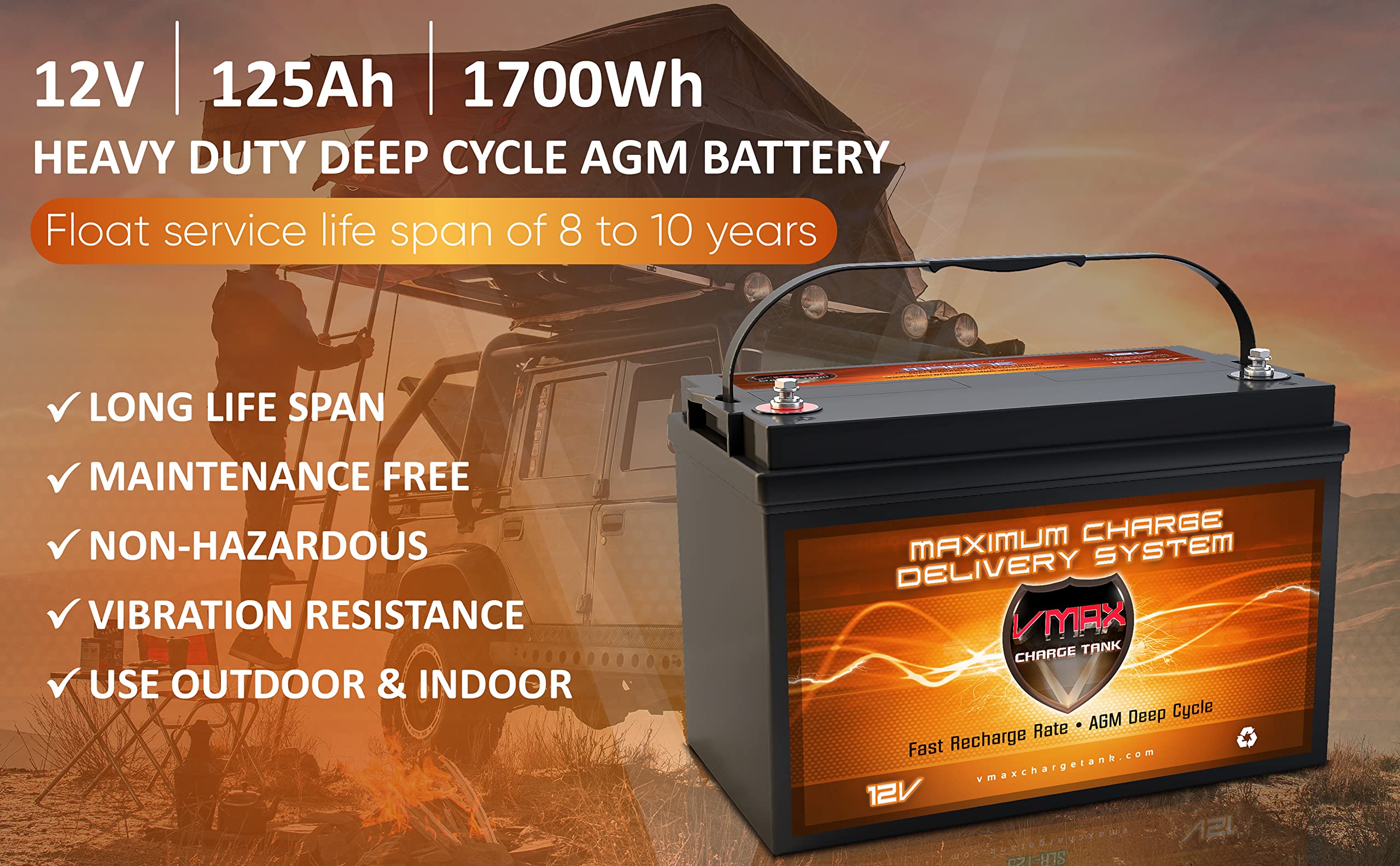 Qty2: VMAX SLR125 AGM Sealed Deep Cycle 12V 125Ah Batteries for Use with Pv Solar Panels, Wind Turbine and Inverters