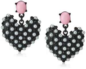 betsey johnson faux pearl heart drop earrings