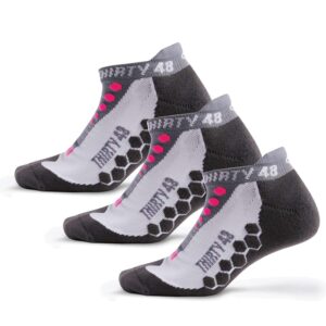 Thirty48 - Ru Cushioned Running Socks Series, 3 Pack Fluorescent Pink/Gray ,Medium