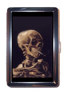 coastal colors vincent van gogh skull with burning cigarette stainless steel id or cigarettes case (king size)