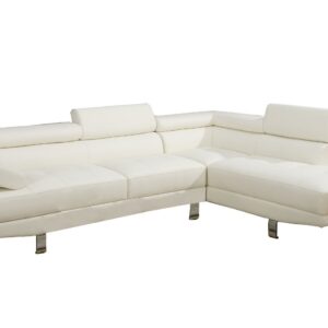 Poundex 2 Pieces Faux Leather Sectional Right Chaise Sofa, Assorted in White