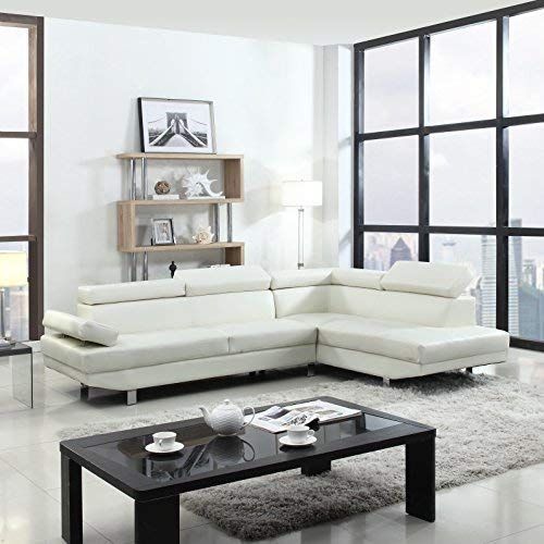 Poundex 2 Pieces Faux Leather Sectional Right Chaise Sofa, Assorted in White