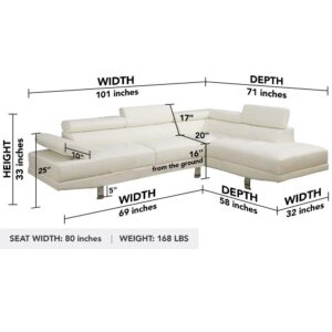 Poundex 2 Pieces Faux Leather Sectional Right Chaise Sofa, Assorted in White