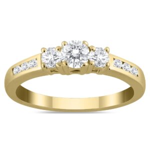 1/2 carat tw diamond three stone ring in 10k yellow gold (k-l color, i2-i3 clarity)