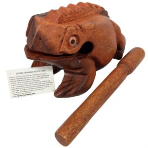 Deluxe Extra-Large 8" Wood Frog Guiro Rasp - Percussion Musical Instrument Tone Block - Wooden Frog Instrument with Stick, Frog Noise Maker by World Percussion USA