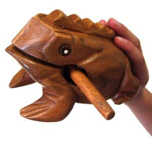 Deluxe Large 6" Wood Frog Guiro Rasp - Percussion Musical Instrument Tone Block - Wooden Frog Instrument with Stick, Frog Noise Maker by World Percussion USA