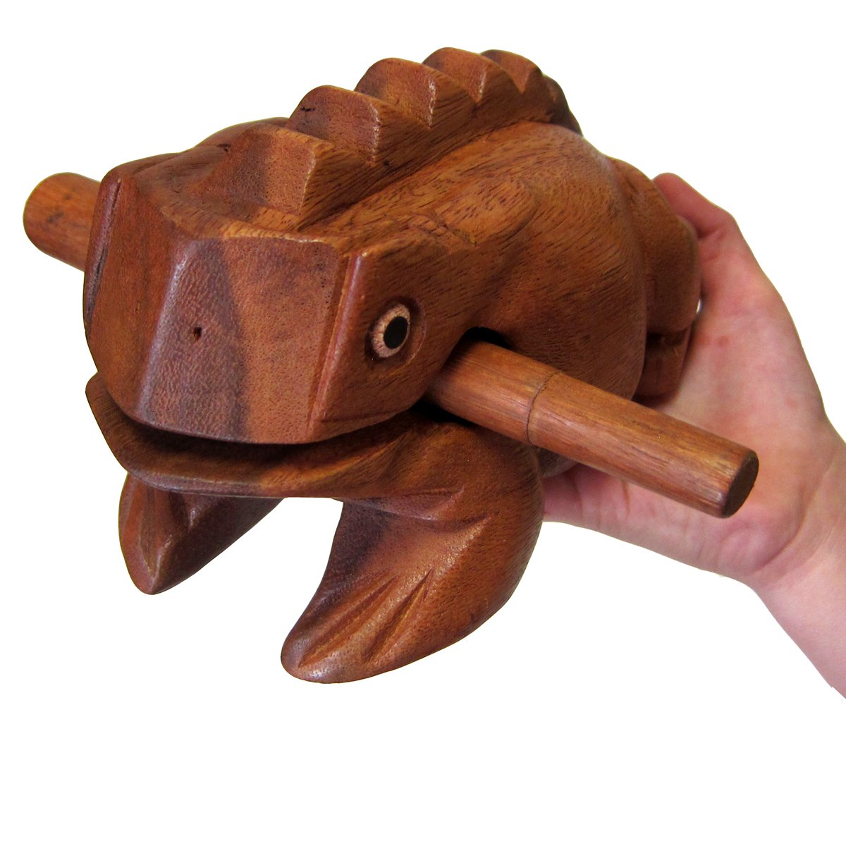 Deluxe Extra-Large 8" Wood Frog Guiro Rasp - Percussion Musical Instrument Tone Block - Wooden Frog Instrument with Stick, Frog Noise Maker by World Percussion USA