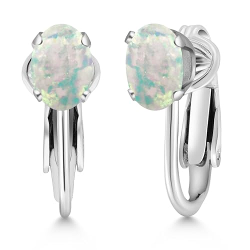 Gem Stone King 925 Sterling Silver Gemstone Birthstone Clip-On Earrings | Drop Earrings for Women | Oval 7X5MM | Gift For Women Mother Bridesmaids