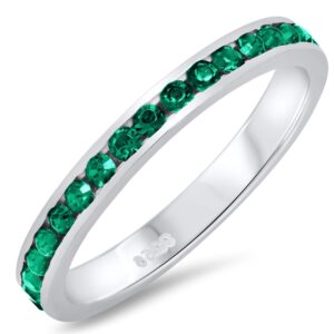 sterling silver italian crafted 3mm simulated emerald green cz eternity band, size 5 + cleaning cloth