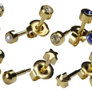 Ear Piercing Earrings 6 Pairs of 4mm 16ga Thick Post Gold Studex Studs Hypoallergenic