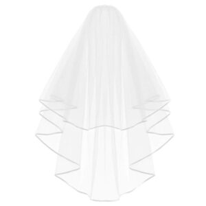 KLOUD City White Double Ribbon Edge Center Cascade Bridal Wedding Veil with Comb