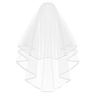 KLOUD City White Double Ribbon Edge Center Cascade Bridal Wedding Veil with Comb