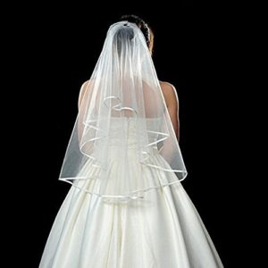 KLOUD City White Double Ribbon Edge Center Cascade Bridal Wedding Veil with Comb