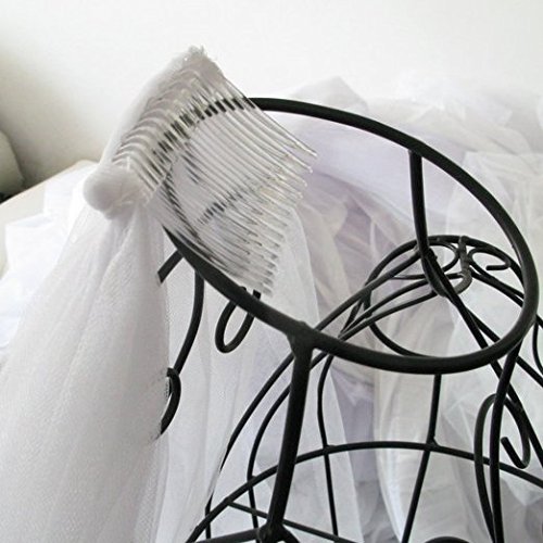 KLOUD City White Double Ribbon Edge Center Cascade Bridal Wedding Veil with Comb