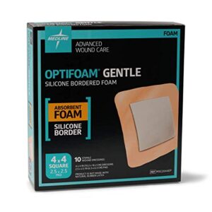 Medline Optifoam Gentle Foam Wound Dressing with Silicone Adhesive Border, 4" x 4", Educational Packaging, Pack of 10