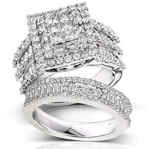 Kobelli Diamond Engagement Ring and Wedding Band Set 2 3/5 carats (ctw) in 14K White Gold, Size 5, White Gold