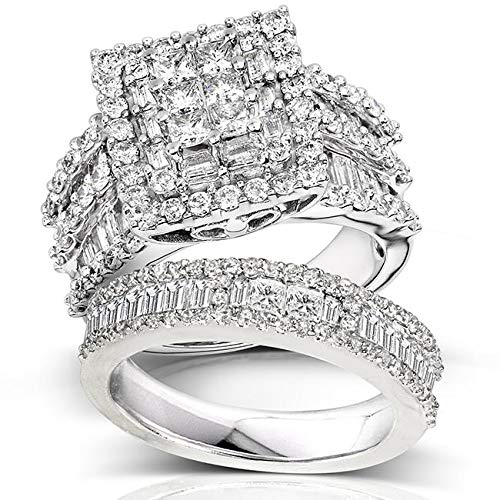 Kobelli Diamond Engagement Ring and Wedding Band Set 2 3/5 carats (ctw) in 14K White Gold, Size 5, White Gold