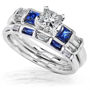 Kobelli Blue Sapphire & Diamond Wedding Rings Set 1 1/4 Carat (ctw) In 14k White Gold, Size 8