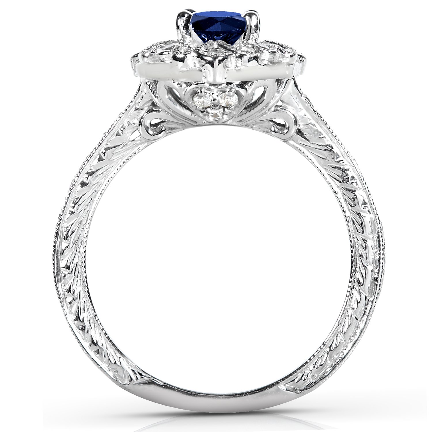 Kobelli Antique Style Round-cut Sapphire and Diamond Engagement Ring 3/4 Carat (ctw) in 14k White Gold, Size 10