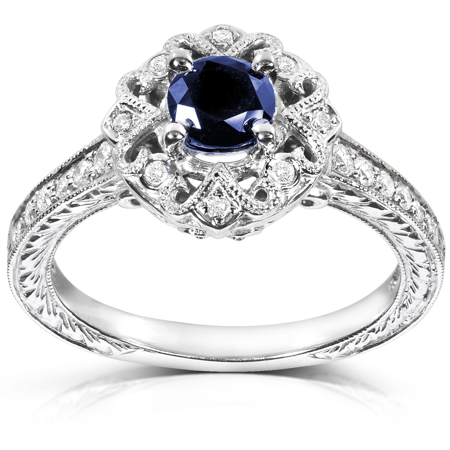 Kobelli Antique Style Round-cut Sapphire and Diamond Engagement Ring 3/4 Carat (ctw) in 14k White Gold, Size 10