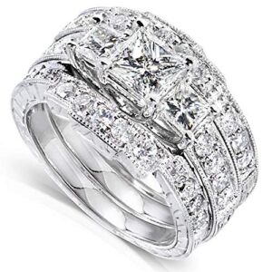 Kobelli Princess Diamond Wedding Ring Set 1 7/8 carats (ctw) in 14K White Gold (3 Piece Set), Size 8.5, White Gold