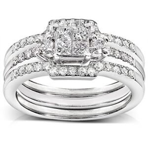 kobelli diamond engagement ring and wedding band set 1/2 carat (ctw) in 14k white gold (3 piece set), size 10, white gold