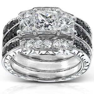 kobelli princess black and white diamond bridal set 1 7/8 carat (ctw) in 14k white gold (3-piece set), size 5, white gold