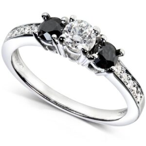 Kobelli Black and White Diamond Engagement Ring 3/5 Carat (ctw) in 14k White Gold, Size 9