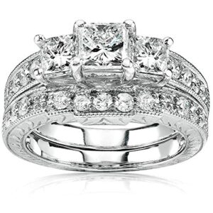 kobelli diamond wedding ring set 1 3/5 carats (ctw) in 14k gold, size 8, white gold