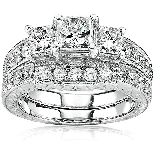 Kobelli Diamond Wedding Ring Set 1 3/5 carats (ctw) in 14K Gold, Size 8, White Gold