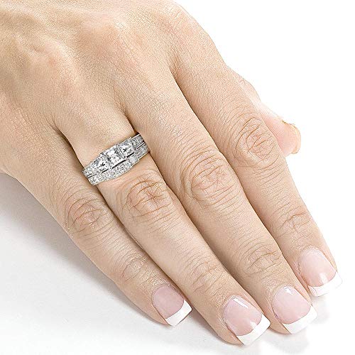 Kobelli Diamond Wedding Ring Set 1 3/5 carats (ctw) in 14K Gold, Size 8, White Gold