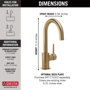 Delta Faucet Trinsic Gold Bar Faucet, Gold Bar Sink Faucet Single Hole, Wet Bar Faucets Single Hole, Prep Sink Faucet, Faucet for Bar Sink, Gold Kitchen Faucet, Champagne Bronze 1959LF-CZ