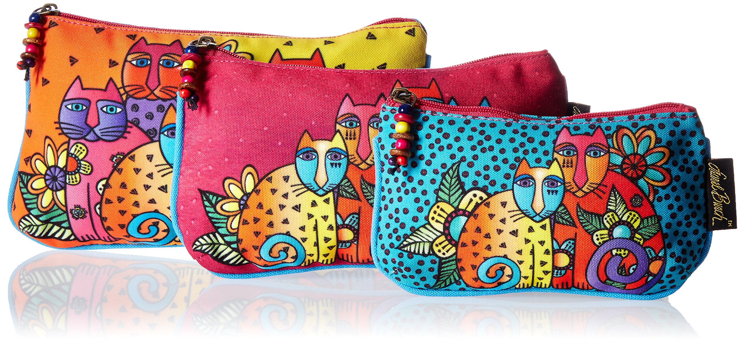 Laurel Burch Cosmetic Bag Set, Feline Clan, 3-Pack